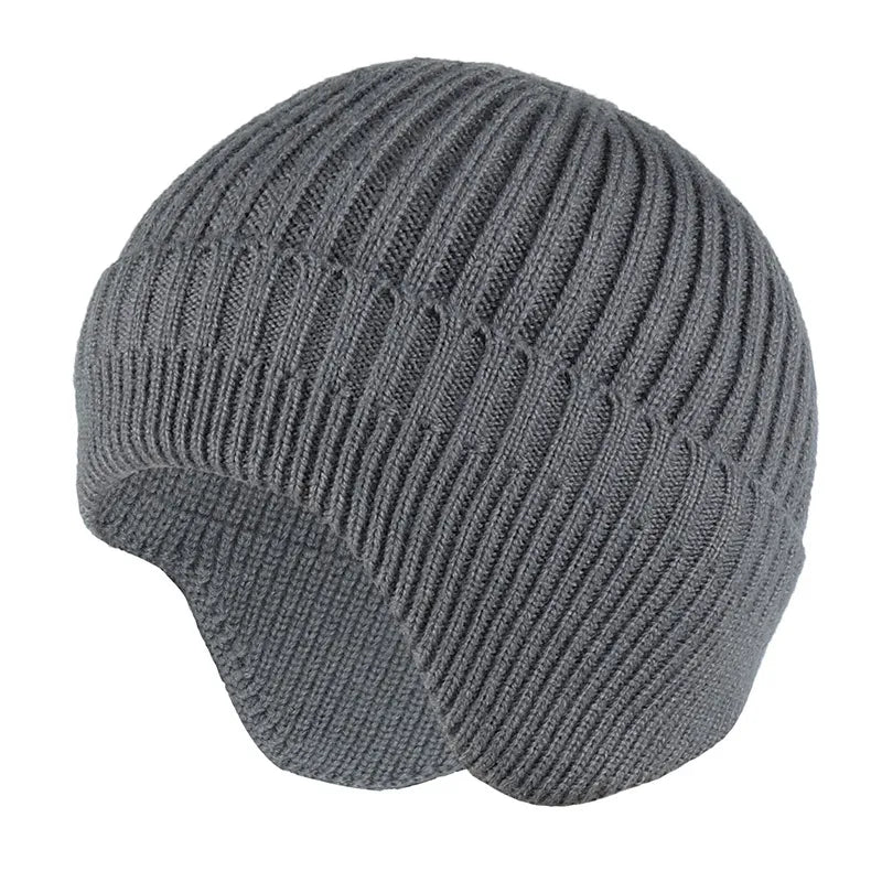 Solid Knitted Beanie Bomber Style Ribbed Hat