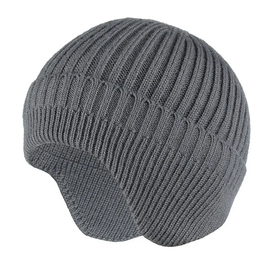 Solid Knitted Beanie Bomber Style Ribbed Hat