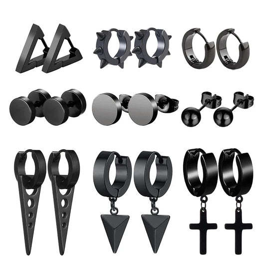 Black-Color Multiple Styles Stainless Steel Stud Earrings For Men