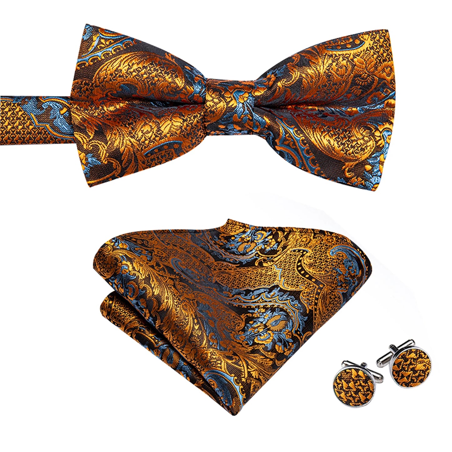 Luxury Silk Men's Suspender Metal 6 Clips Brace/Bow Tie/Hanky & Cufflinks Set