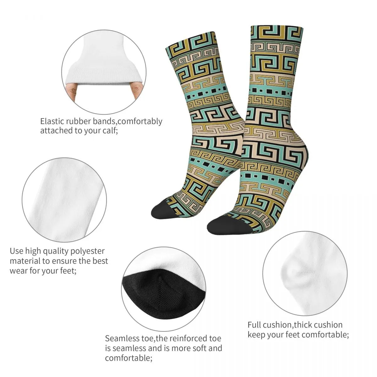 Men's Retro Meander Pattern Greek Key Ornament Seamless Sock