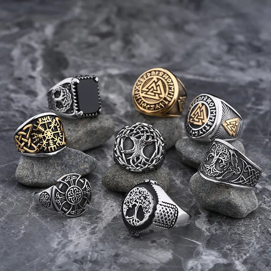 New Mens Viking Gothic Stainless Steel Odin Runes Ring