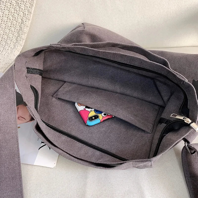 Solid Color Printed Canvas Big Tote Bag