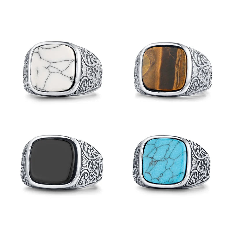 Stainless Steel Vintage Men's Stones Rings