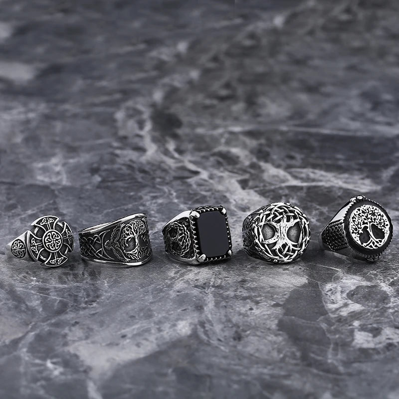 New Mens Viking Gothic Stainless Steel Odin Runes Ring
