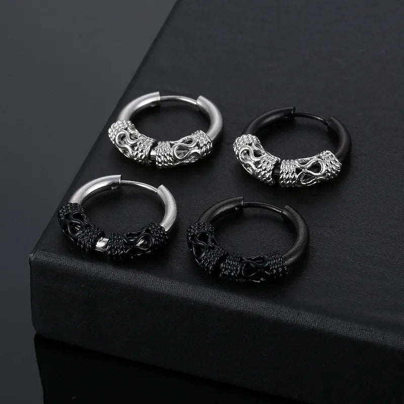Vintage Tibetan Dragon Pattern Stainless Steel Earring