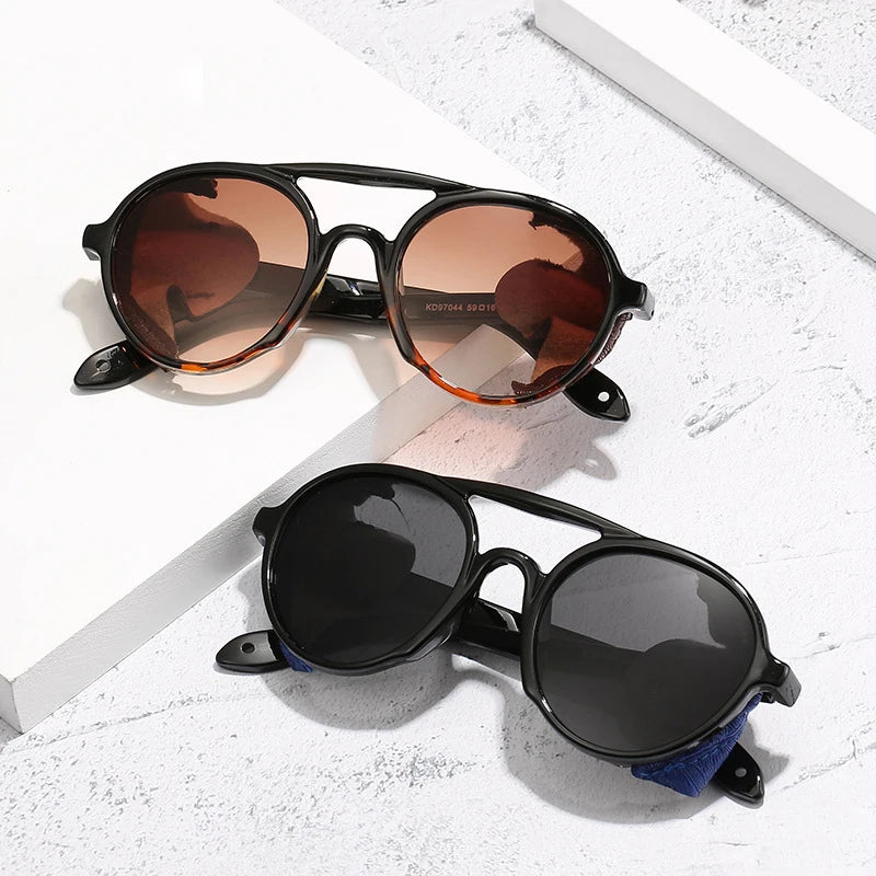 Vintage Round Steampunk Sunglasses Retro With Leather Rivet Wrap