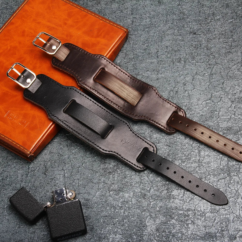 Men Wide Genuine Leather Bracelet Brown/Black Wide Cuff Bangles Vintage Wristband