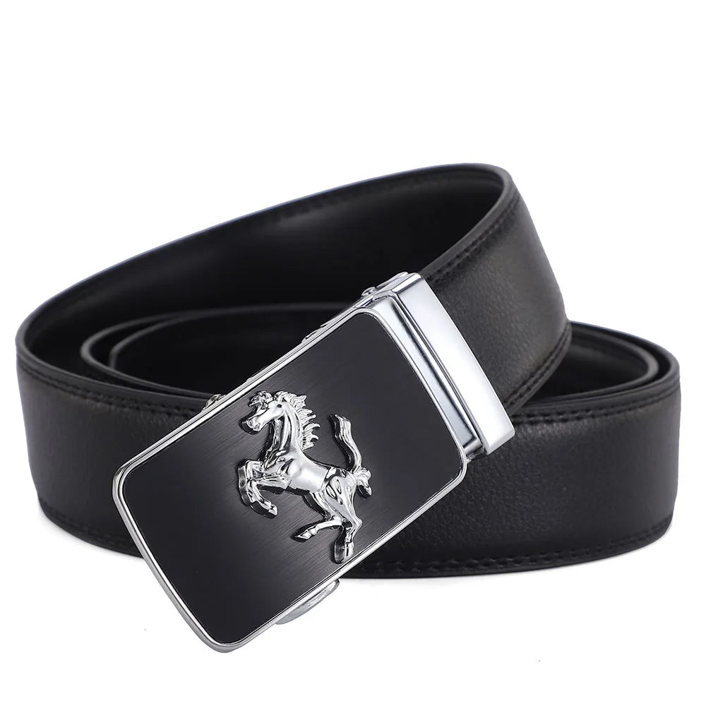 Men's Luxury High Quality Fashion Belt With Automatic Buckle Gold Horse Pendent