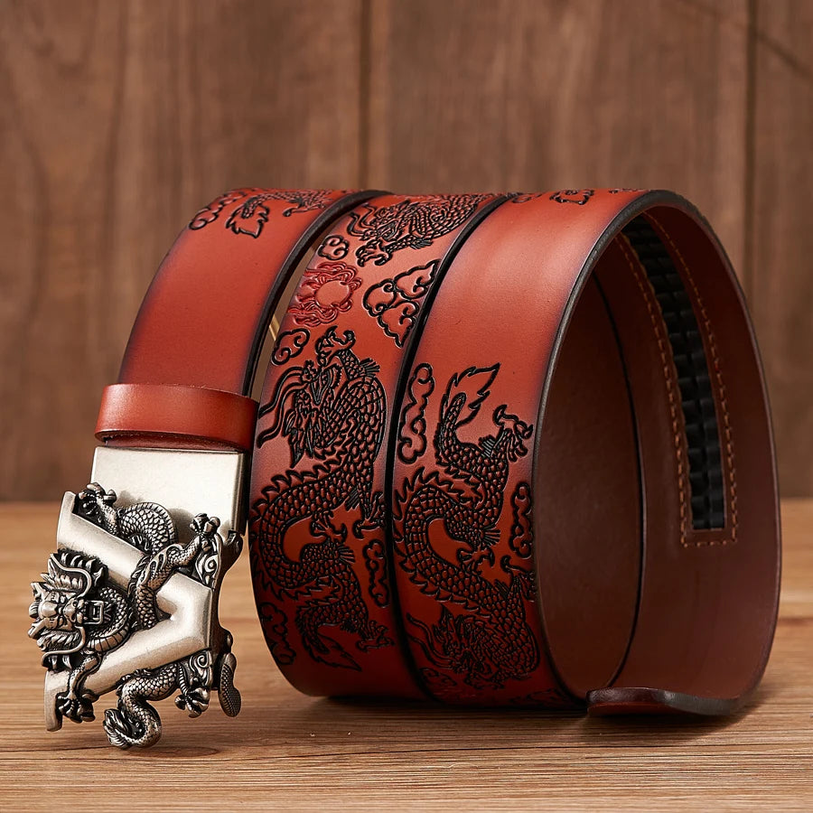 Male Vendetta Chinese Dragon Belt Carving Dragon Pattern With Automatic Buckle