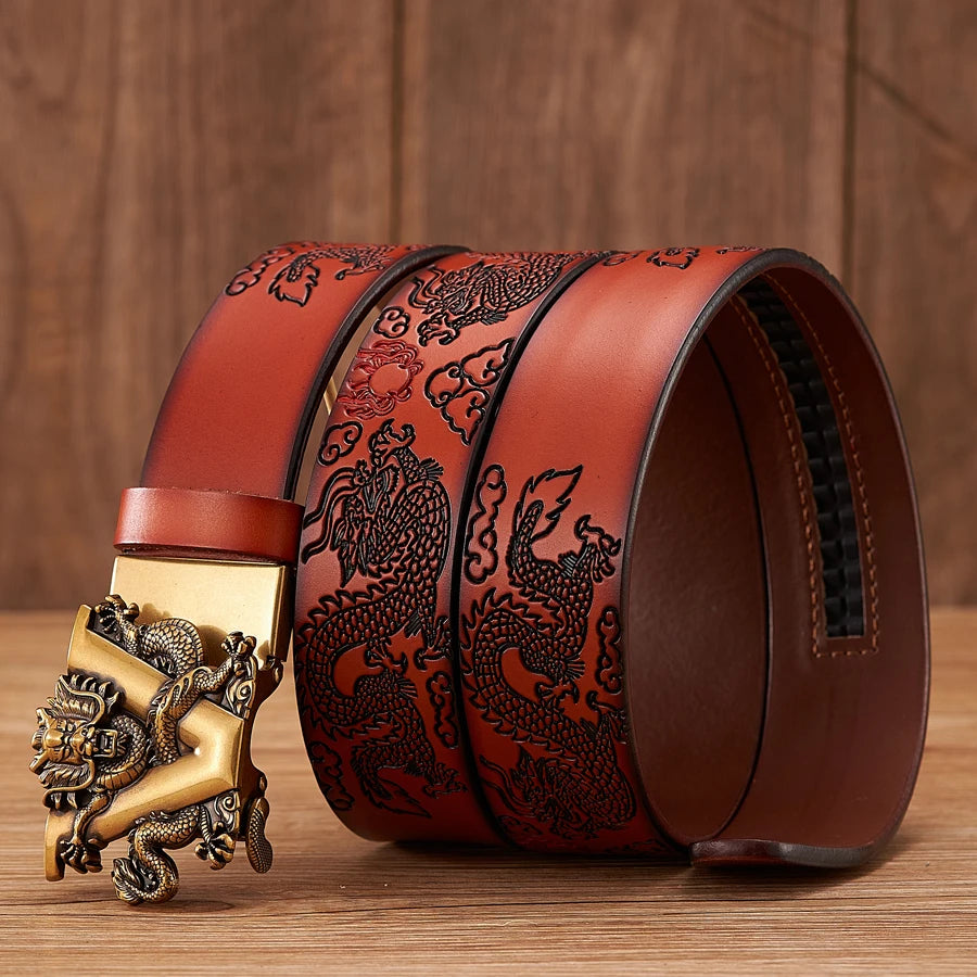 Male Vendetta Chinese Dragon Belt Carving Dragon Pattern With Automatic Buckle