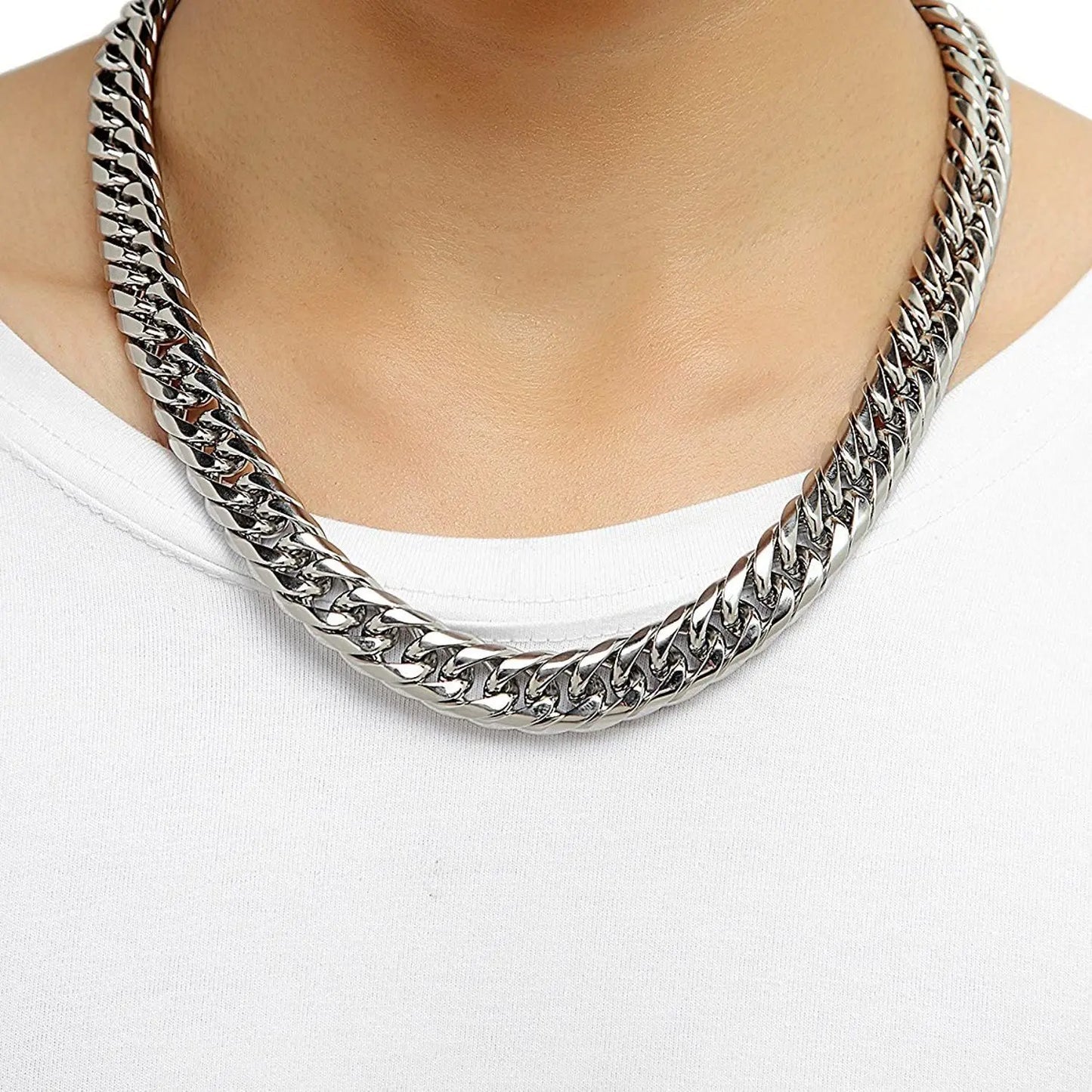 Mens Stainless Steel Cuban Chain Necklace/Bracelet 8MM-14MM Thick