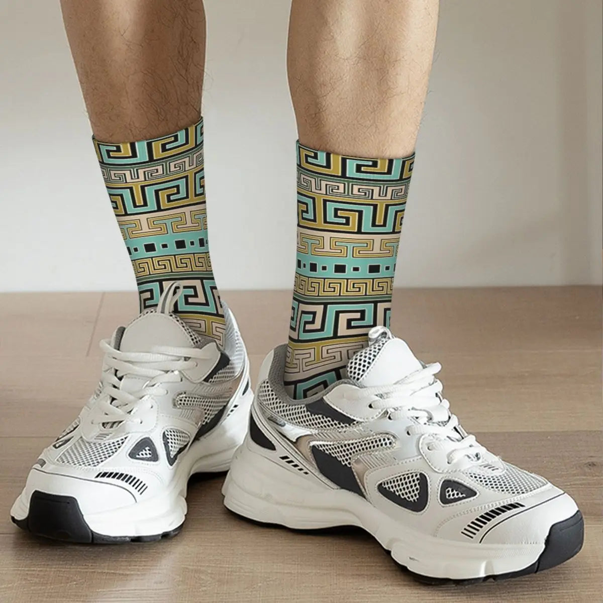 Men's Retro Meander Pattern Greek Key Ornament Seamless Sock