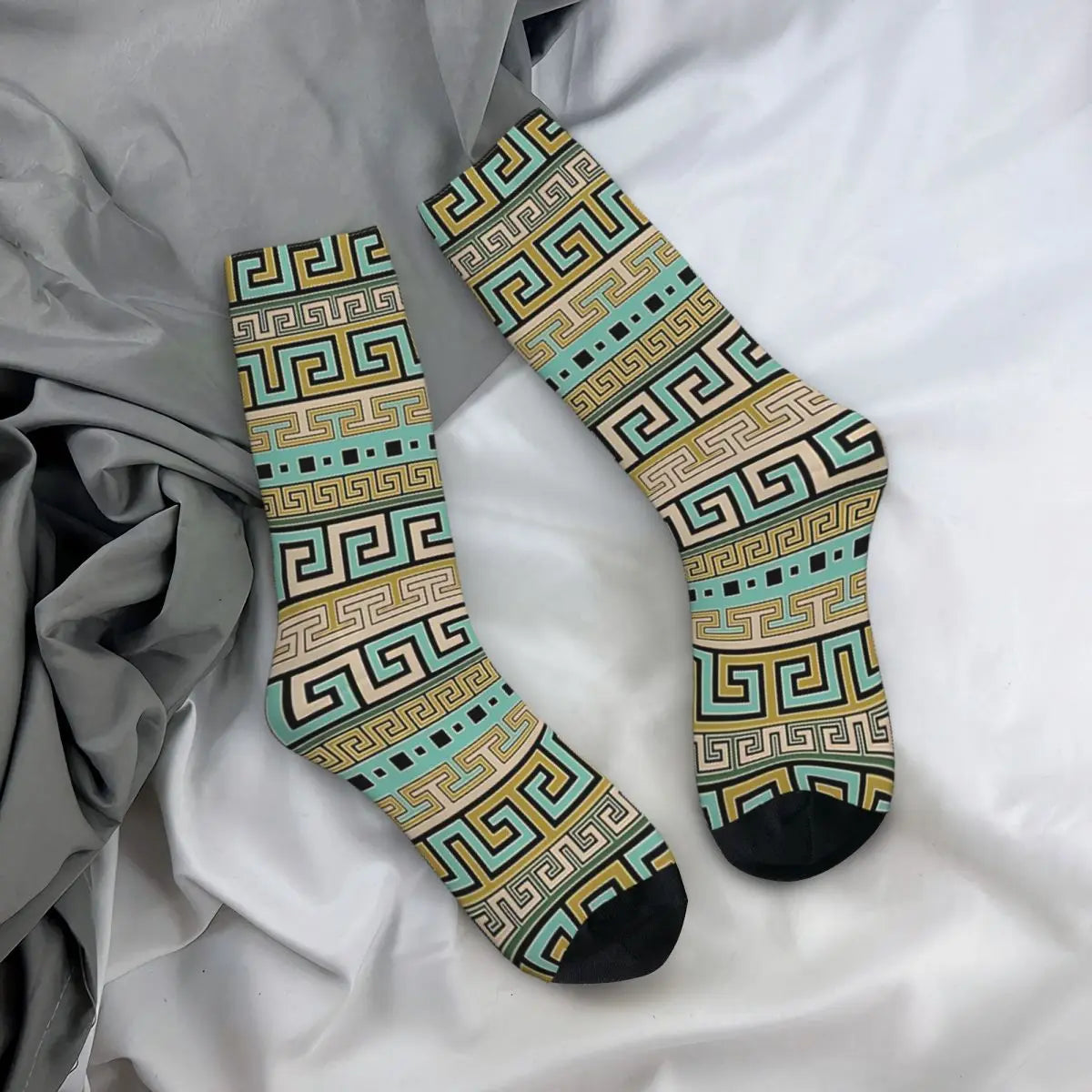 Men's Retro Meander Pattern Greek Key Ornament Seamless Sock