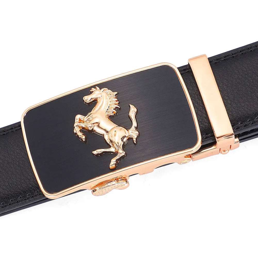 Men's Luxury High Quality Fashion Belt With Automatic Buckle Gold Horse Pendent