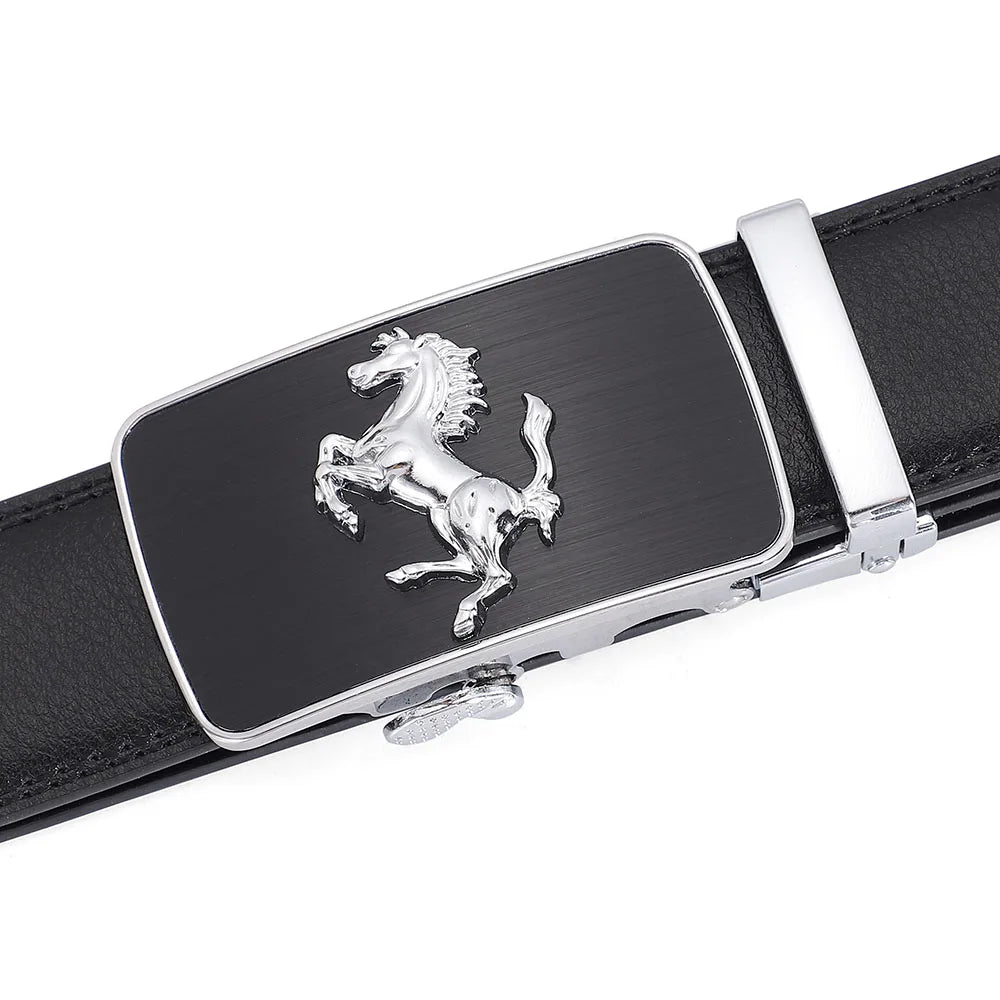 Men's Luxury High Quality Fashion Belt With Automatic Buckle Gold Horse Pendent