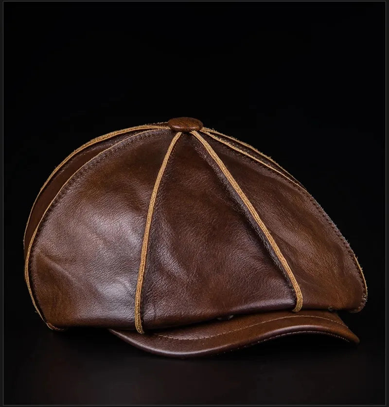 Men Genuine Leather Newsboy Cap
