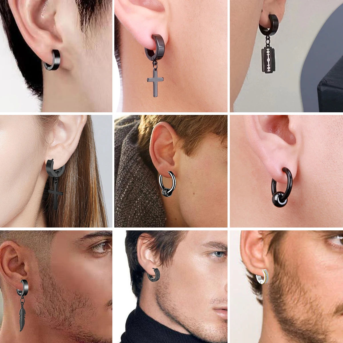Stainless Steel Vintage Round Hoop Earrings For Men