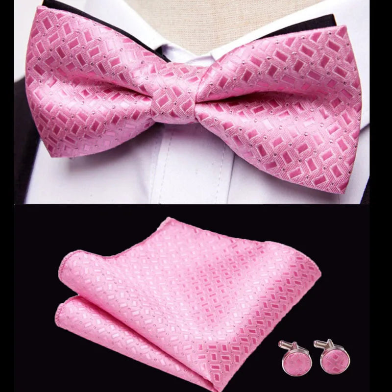 Classic 3 Peice Bow Ties For Men  Paisley Floral Bow Tie Pocket Square & Cufflinks Suit Set