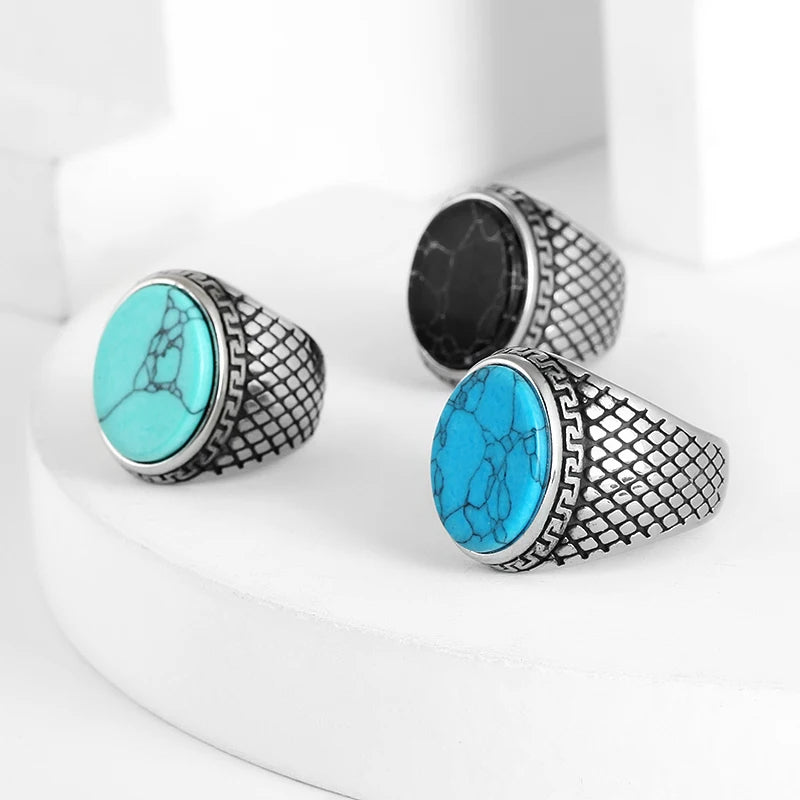 Stainless Steel Vintage Men's Stones Rings