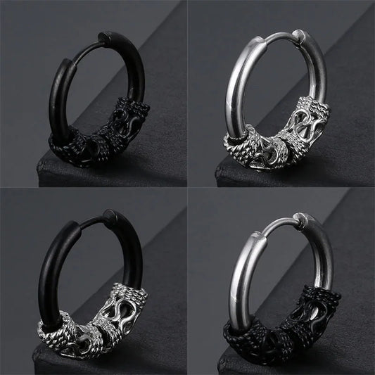 Vintage Tibetan Dragon Pattern Stainless Steel Earring