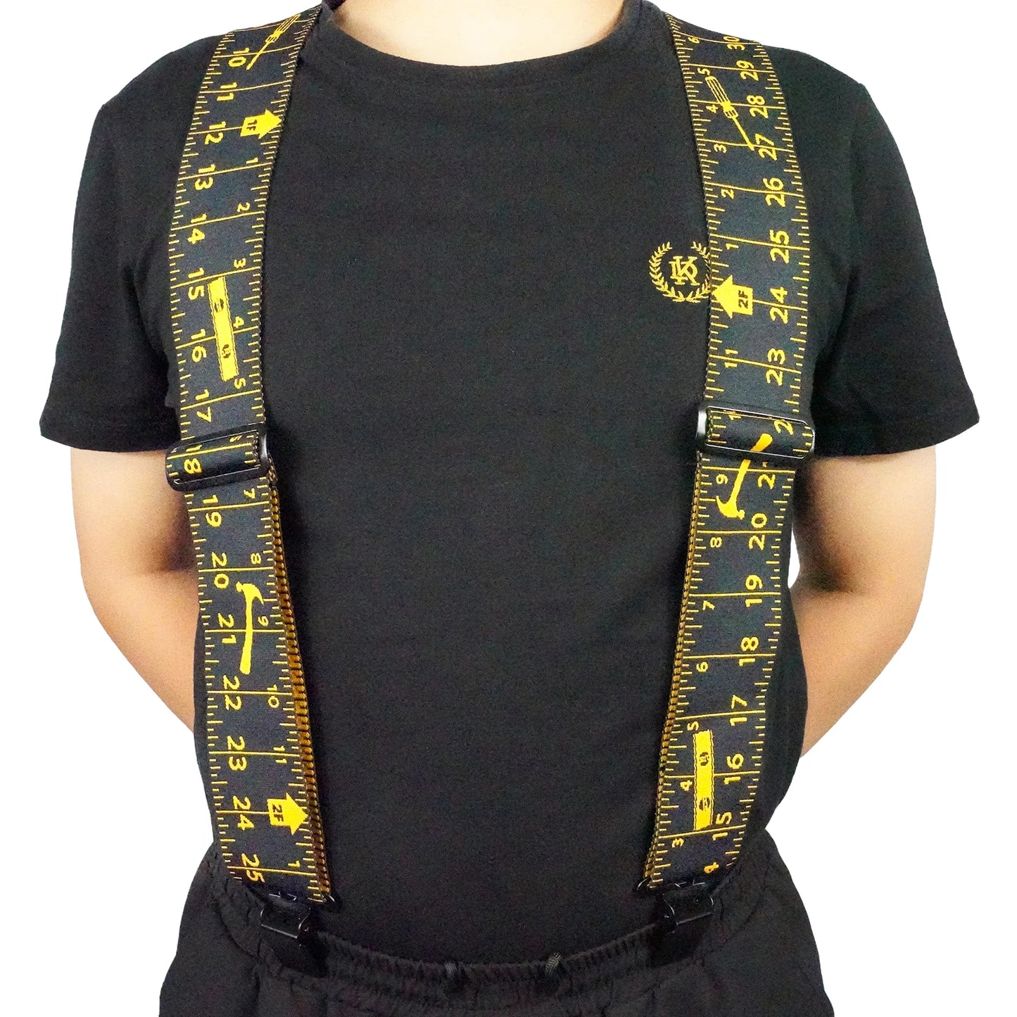 Men's Suspender Tape Measure Pattern Suspender Fully Strength Elastic with Heavy Duty Clip Ruler Suspenders
