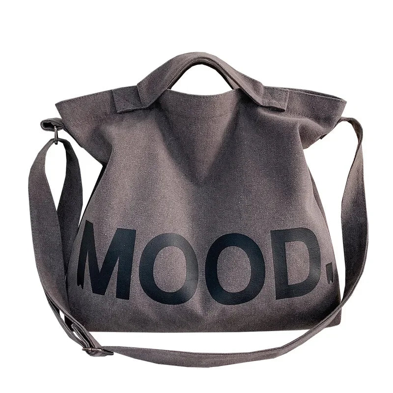 Solid Color Printed Canvas Big Tote Bag