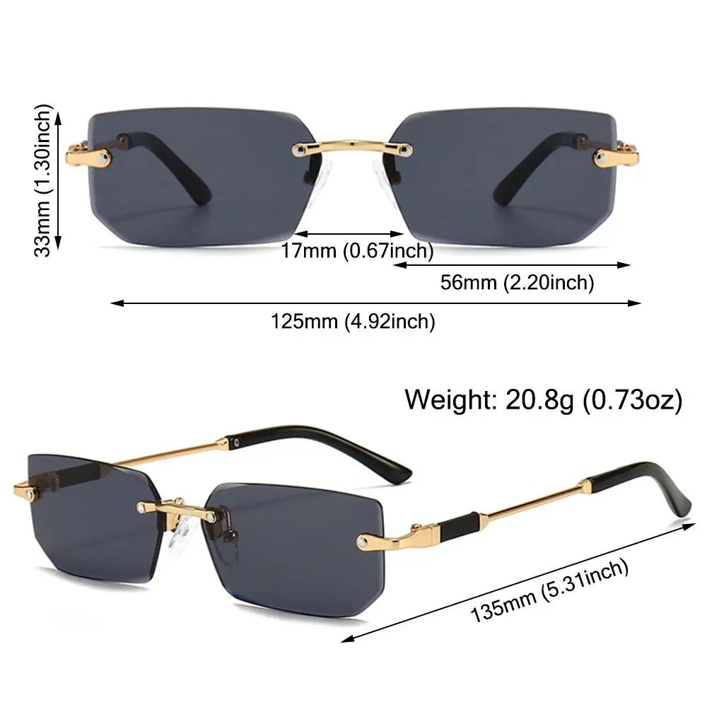 Rimless Sunglasses Rectangle Fashion Small Square UV400