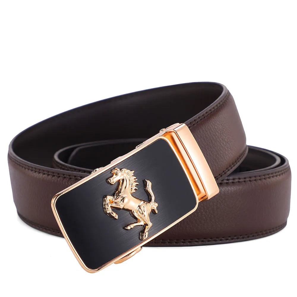 Men's Luxury High Quality Fashion Belt With Automatic Buckle Gold Horse Pendent