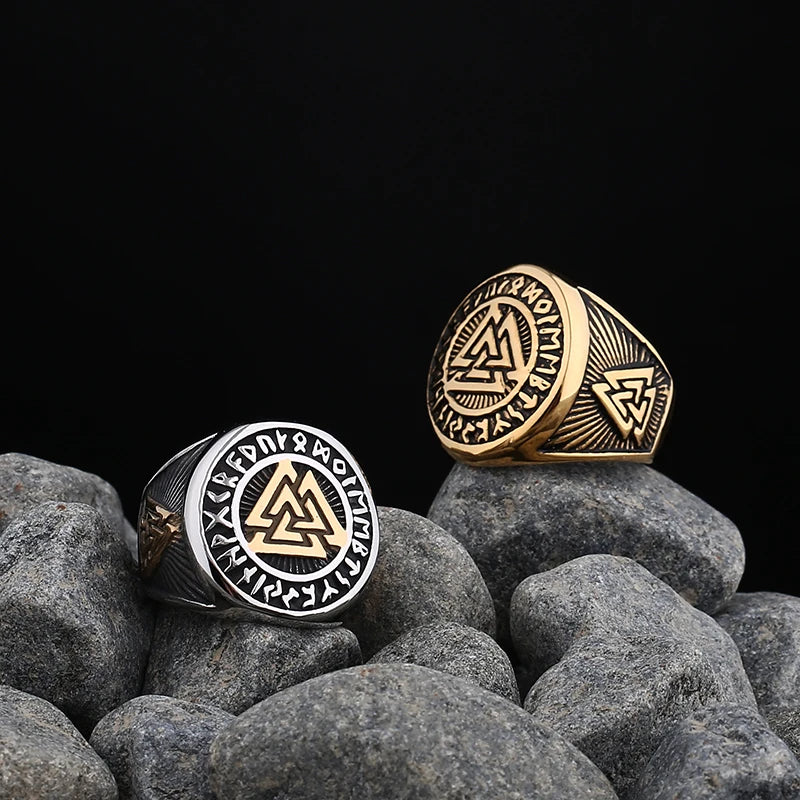 New Mens Viking Gothic Stainless Steel Odin Runes Ring