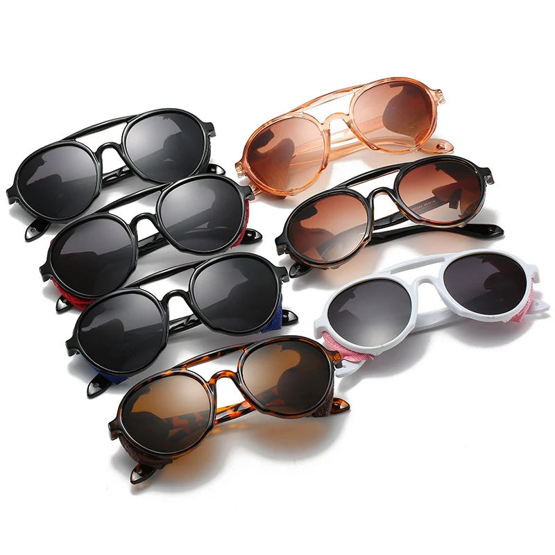 Vintage Round Steampunk Sunglasses Retro With Leather Rivet Wrap