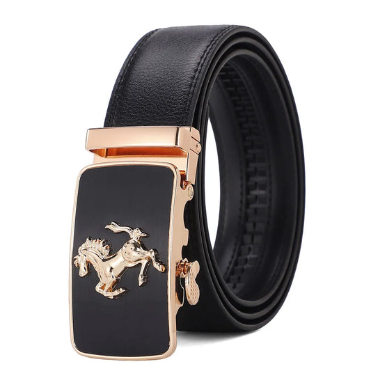 Men's Luxury High Quality Fashion Belt With Automatic Buckle Gold Horse Pendent