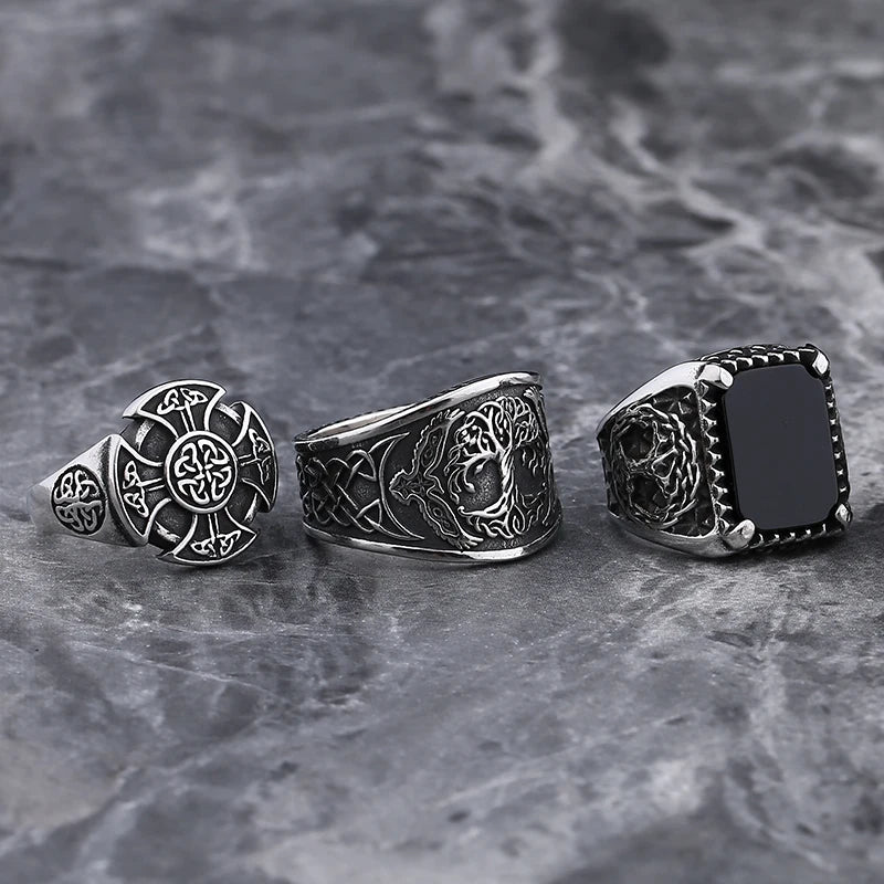 New Mens Viking Gothic Stainless Steel Odin Runes Ring