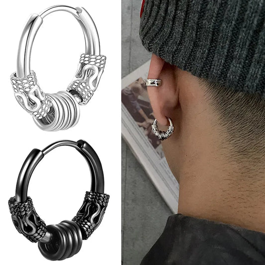 Classic Men Stainless Steel Hoop Earrings