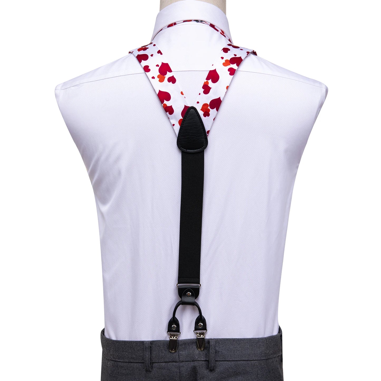 Luxury Silk Men's Suspender Metal 6 Clips Brace/Bow Tie/Hanky & Cufflinks Set