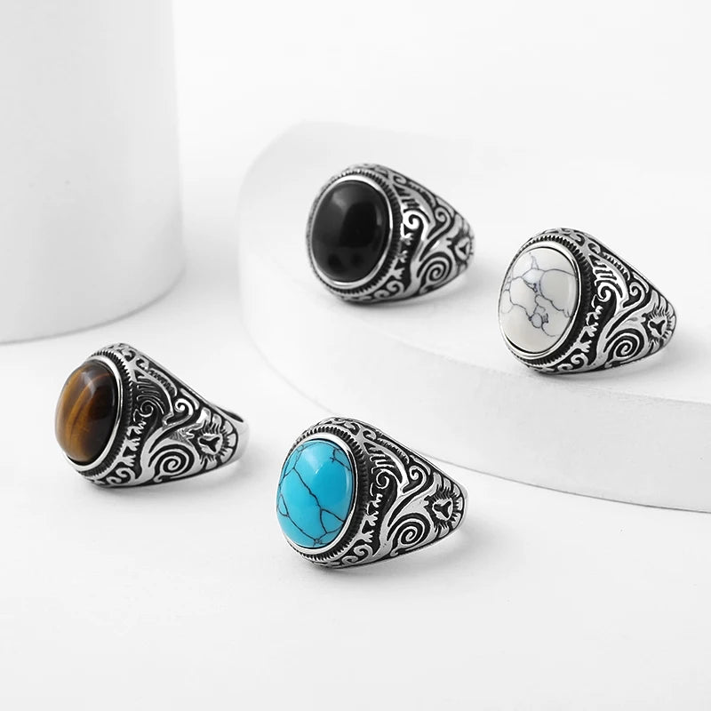 Stainless Steel Vintage Men's Stones Rings