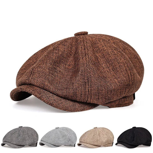 Men Casual Vintage Retro Solid Color Newsboy Hat