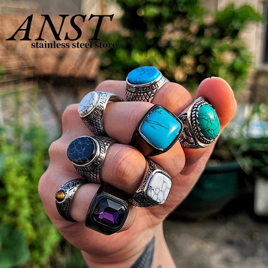 Stainless Steel Vintage Men's Stones Rings