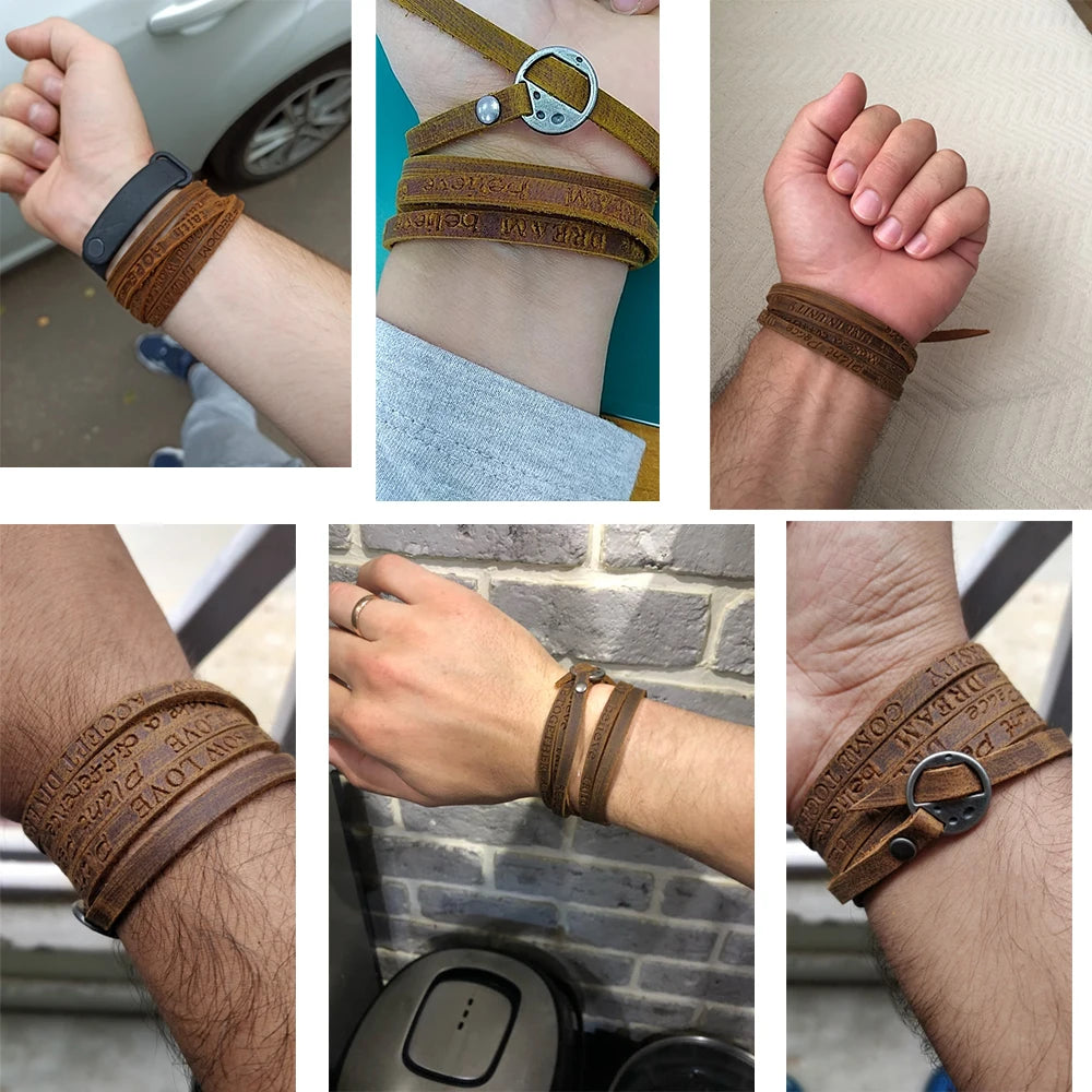 Men's Vintage Bohemian Style Multilayer Wrap Genuine Leather Bracelet