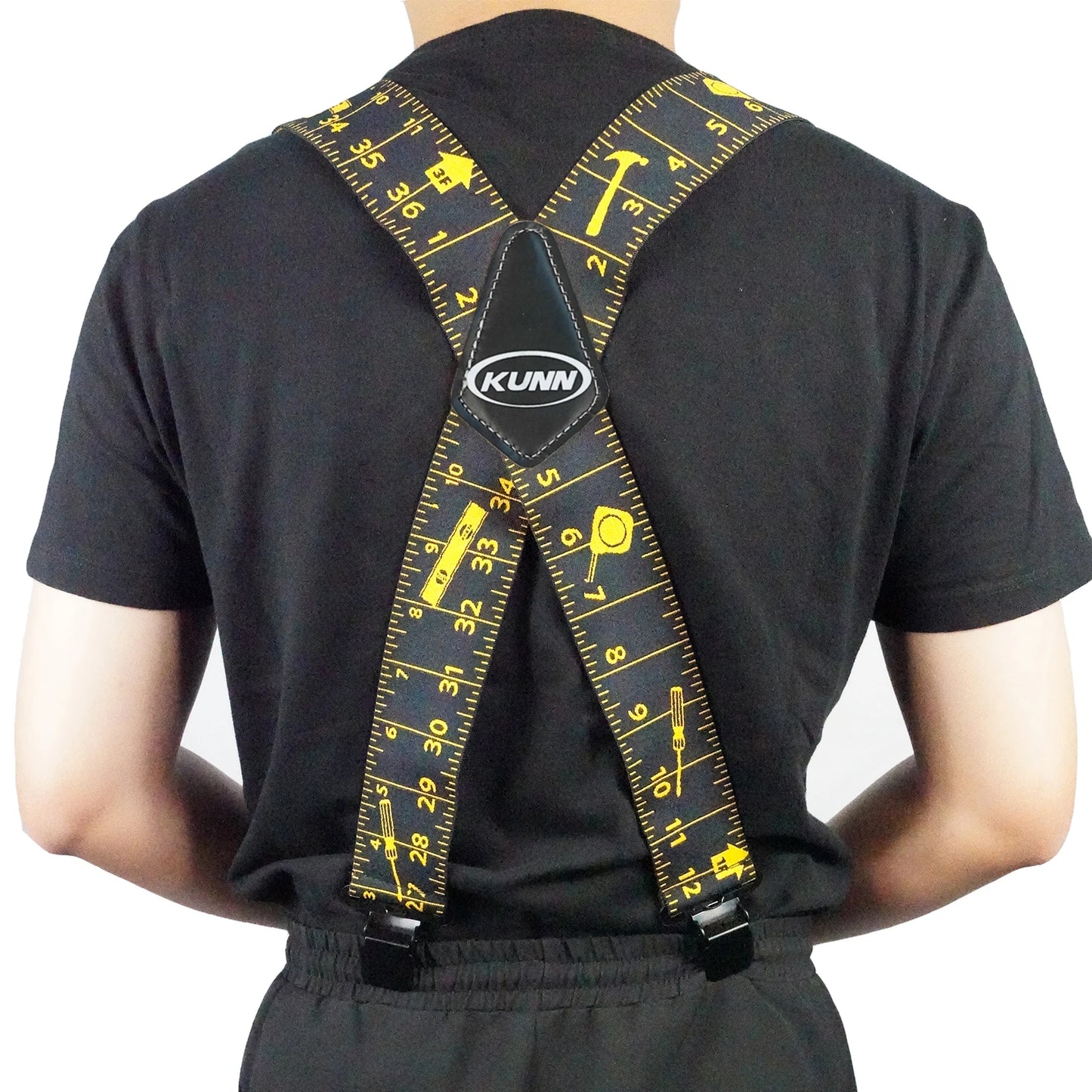 Men's Suspender Tape Measure Pattern Suspender Fully Strength Elastic with Heavy Duty Clip Ruler Suspenders
