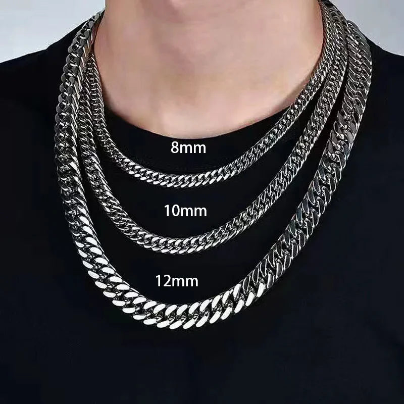 Mens Stainless Steel Cuban Chain Necklace/Bracelet 8MM-14MM Thick