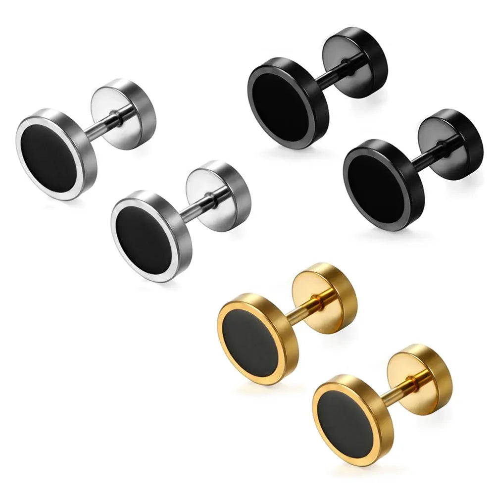 6-12 Pcs Mens Stud Earring Set Stainless Steel Ear Stud Screw Back
