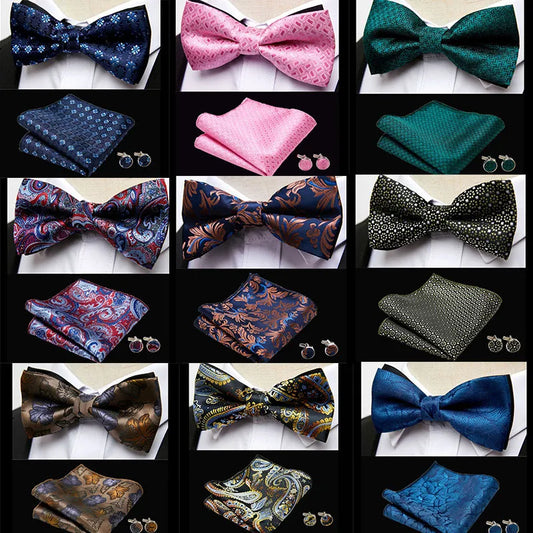 Classic 3 Peice Bow Ties For Men  Paisley Floral Bow Tie Pocket Square & Cufflinks Suit Set