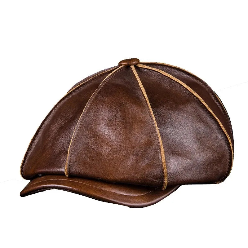 Men Genuine Leather Newsboy Cap