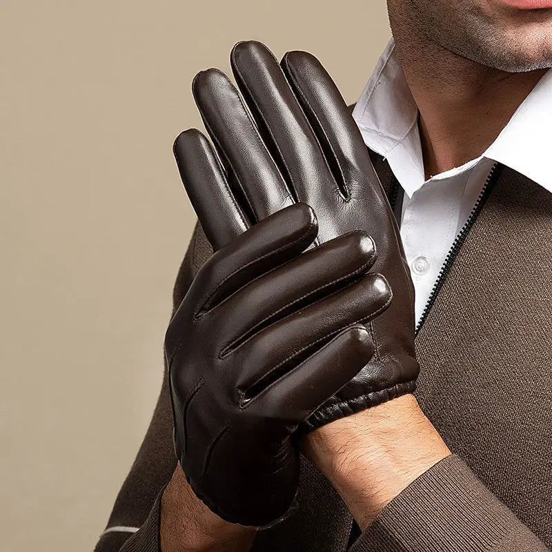 Men Winter Sheepskin Leather Gloves