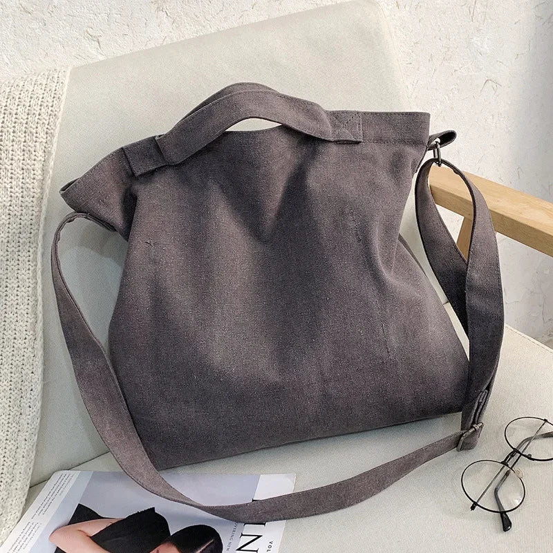 Solid Color Printed Canvas Big Tote Bag