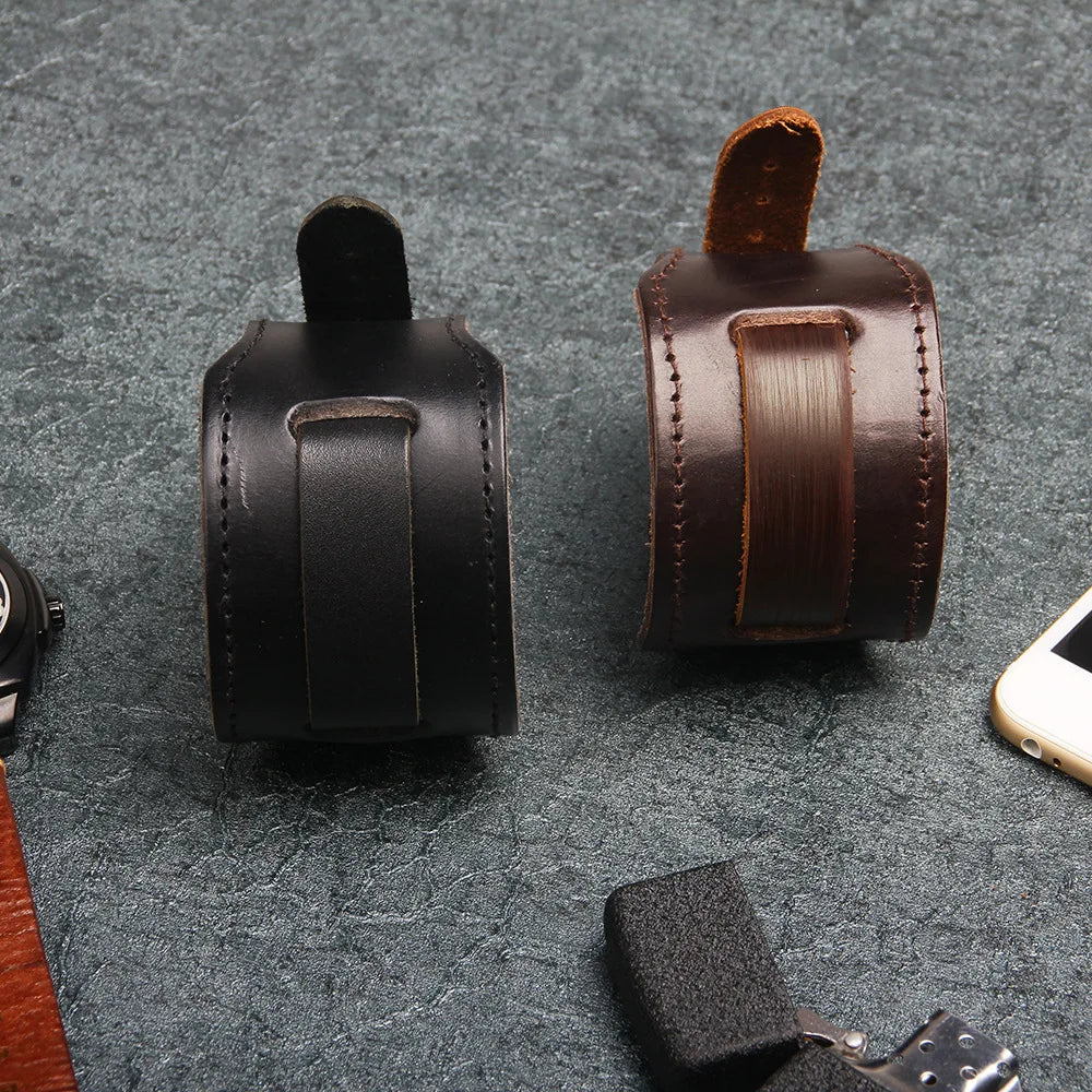 Men Wide Genuine Leather Bracelet Brown/Black Wide Cuff Bangles Vintage Wristband