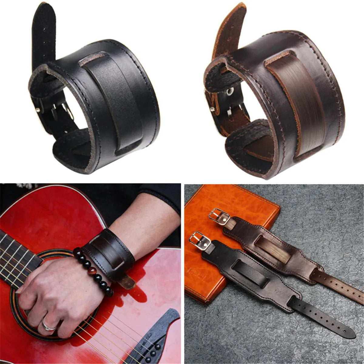 Men Wide Genuine Leather Bracelet Brown/Black Wide Cuff Bangles Vintage Wristband