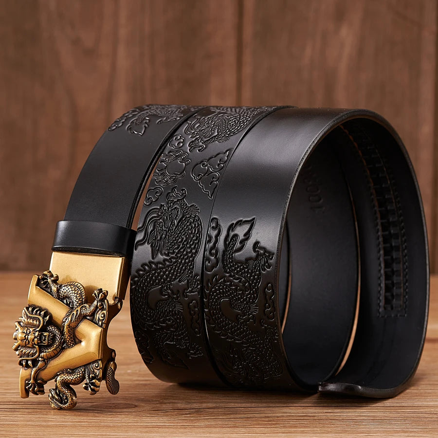 Male Vendetta Chinese Dragon Belt Carving Dragon Pattern With Automatic Buckle