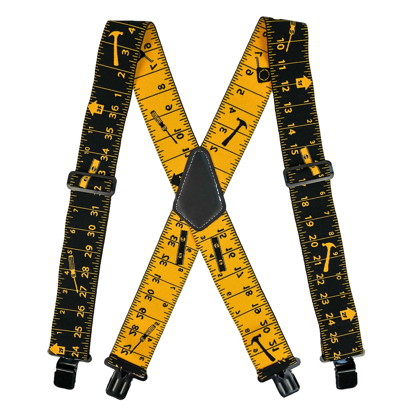 Men's Suspender Tape Measure Pattern Suspender Fully Strength Elastic with Heavy Duty Clip Ruler Suspenders